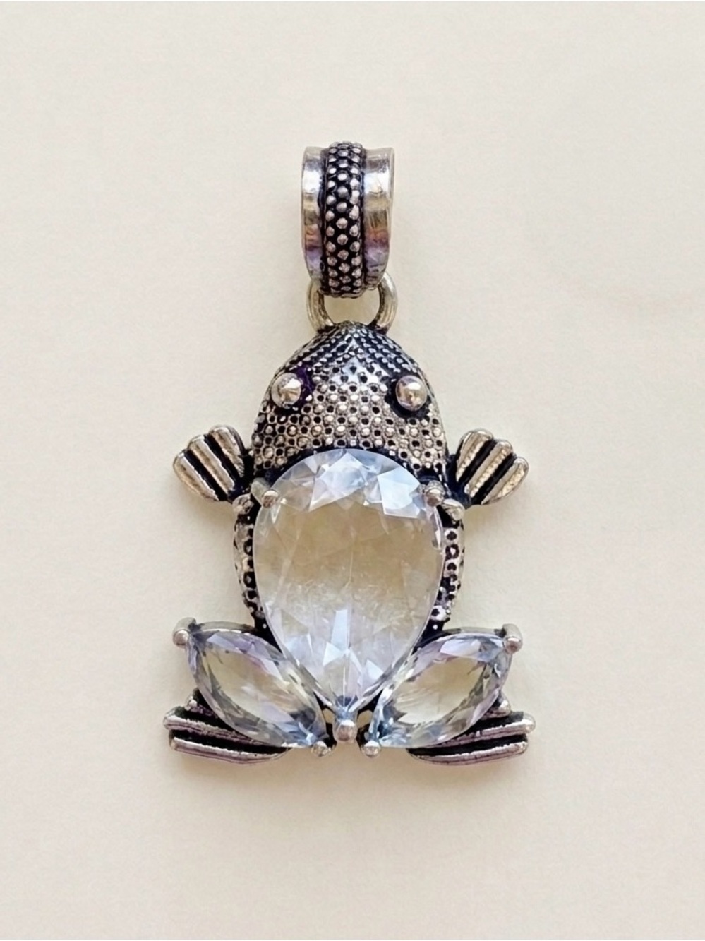 Sterling Silver Frog Pendant with White Topaz